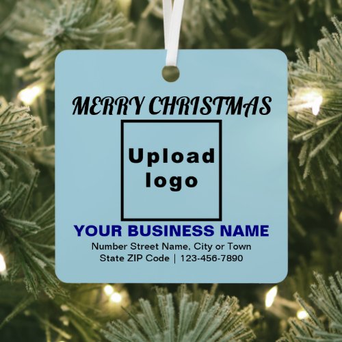 Business Christmas Light Blue Square Metal Ornament