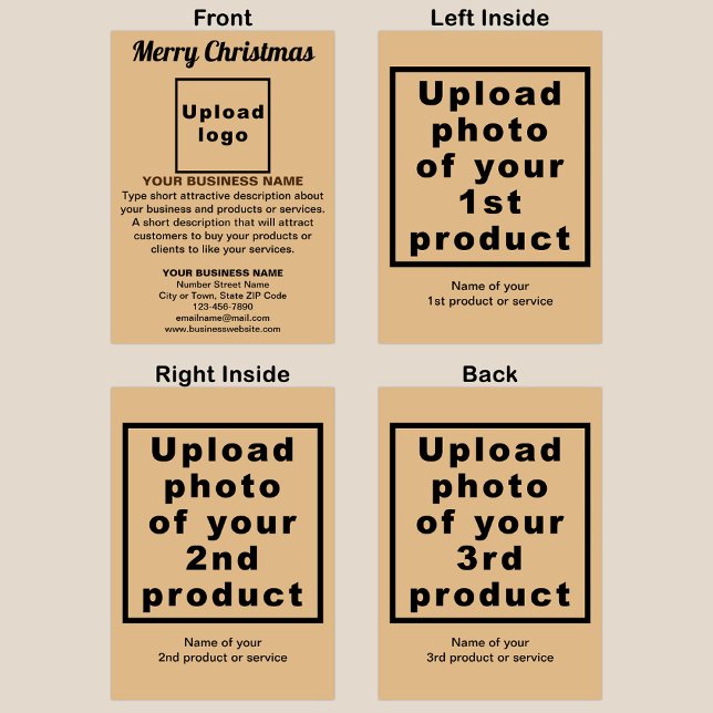 Business Christmas Light Brown Folded Greeting Card (Light brown Christmas folded greeting card with your business brand and products or services.)