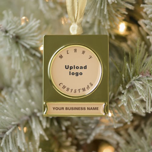 Business Christmas Light Brown on Gold Plated Banner Ornament