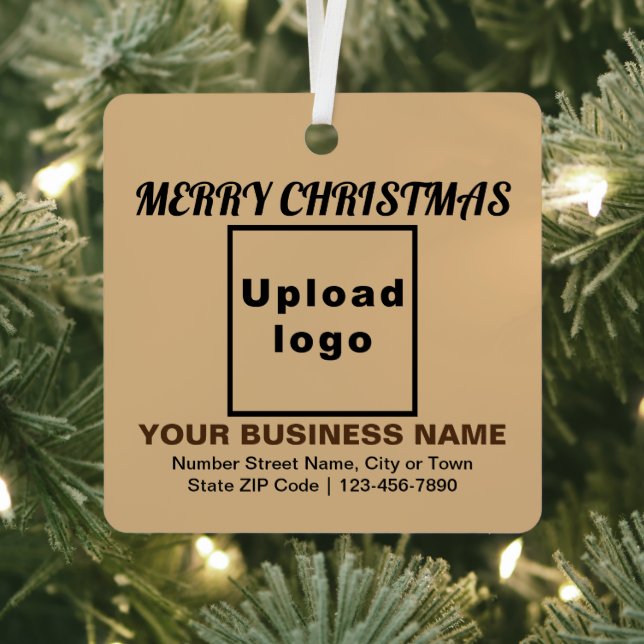 Business Christmas Light Brown Square Metal Ornament (Insitu)