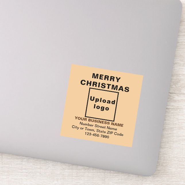 Business Christmas Light Brown Square Vinyl Sticker (Detail)