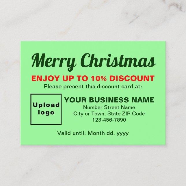 Business Christmas Light Green Discount Card (Front)