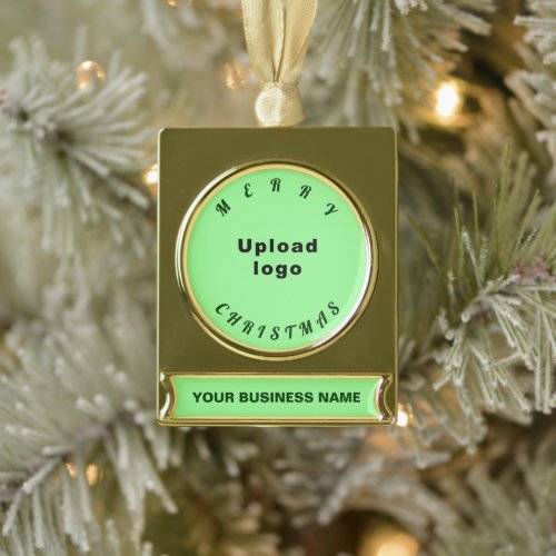 Business Christmas Light Green on Gold Plated Banner Ornament