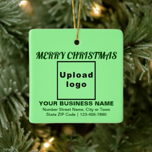 Business Christmas Light Green Square Ceramic Ornament