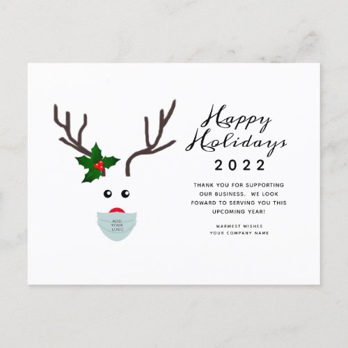 Business Christmas Logo 2021 Reindeer Customer Holiday Postcard