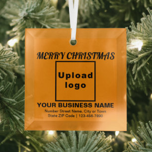 Business Christmas Orange Color Square Glass Ornament