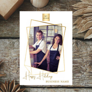 Business Christmas photo geometric gold logo Holiday Card