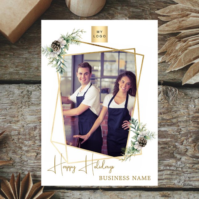 Business Christmas photo geometric gold modern Holiday Card (Creator Uploaded)
