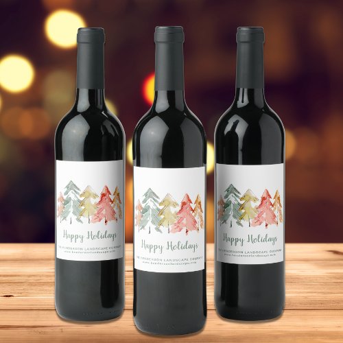 Business Christmas Pine Trees Wine Label
