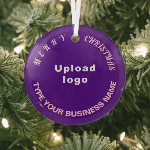 Business Christmas Purple Circle Glass Ornament