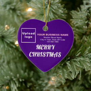 Business Christmas Purple Heart Shape Ceramic Ornament