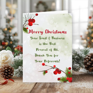 Business Christmas Referral Marketing Clients Letterpress Thank You Card