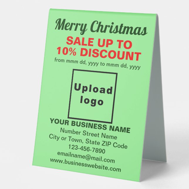 Business Christmas Sale on Light Green Table Sign (Front)