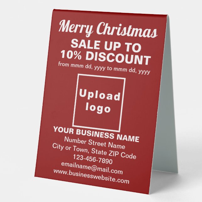 Business Christmas Sale on Red Table Sign (Front)