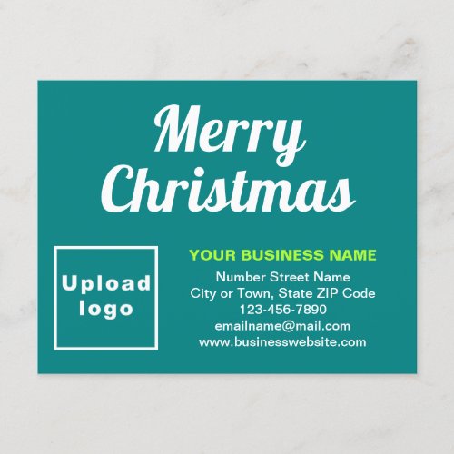 Business Christmas Small Teal Green Flat Holiday Card