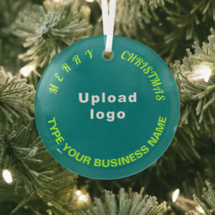 Business Christmas Teal Green Circle Glass Ornament