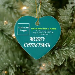 Business Christmas Teal Green Heart Shape Ceramic Ornament