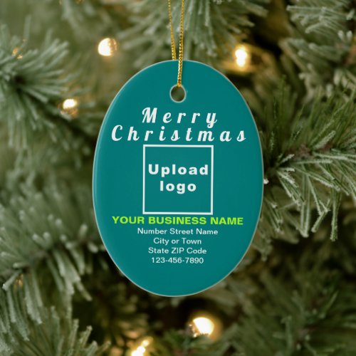 Business Christmas Teal Green Oval Ceramic Ornament