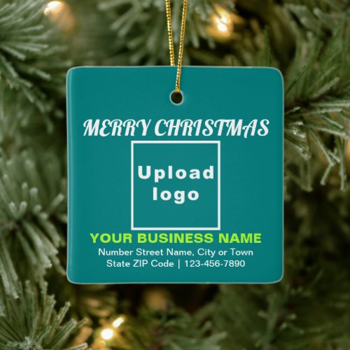 Business Christmas Teal Green Square Ceramic Ornament