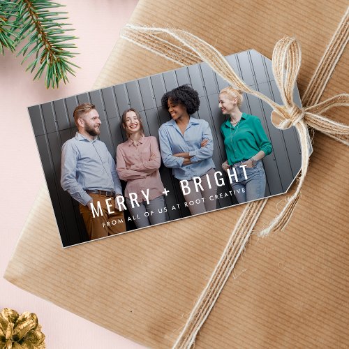 Business Christmas  Team Photo Merry and Bright Gift Tags