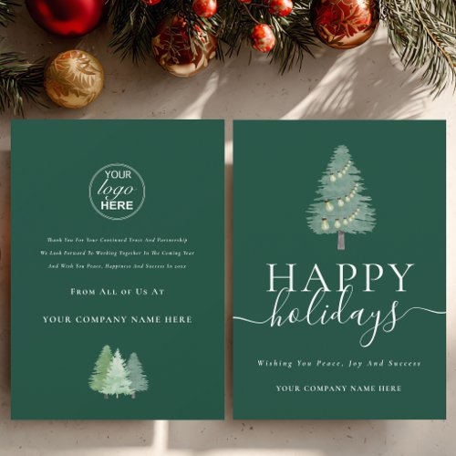 Business Christmas Tree Festive Lights Logo Green Holiday Card