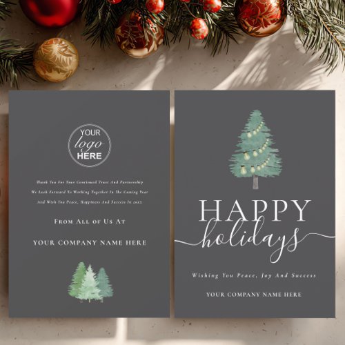 Business Christmas Tree Festive Lights Logo Holiday Card