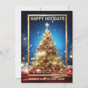 Business Christmas tree gold red blue photo qr Holiday Card
