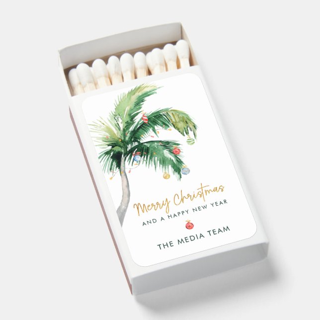 Business Christmas Tropical Palm Tree Holiday Swag Matchboxes (Front Open)