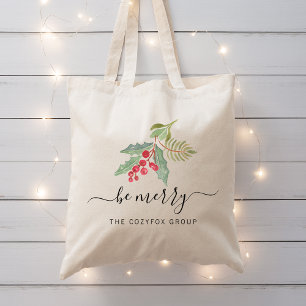 Business Christmas Watercolor Greenery Tote Bag
