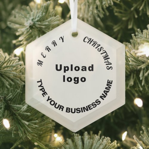 Business Christmas White Glass Hexagon Ornament