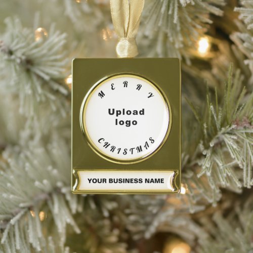 Business Christmas White on Gold Plated Banner Ornament