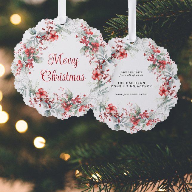 Business Christmas Wreath Watercolor Holiday Ornament Card (Creator Uploaded)