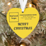 Business Christmas Yellow Heart Acrylic Ornament<br><div class="desc">Merry Christmas! Acrylic ornament with Merry Christmas greeting texts, your business or company name, logo, address and phone number. Designs are black texts on yellow background and on heart shape. Ornament to decorate the Christmas tree in your store, shop or office. Ornament to visually greet your customers this holiday season...</div>