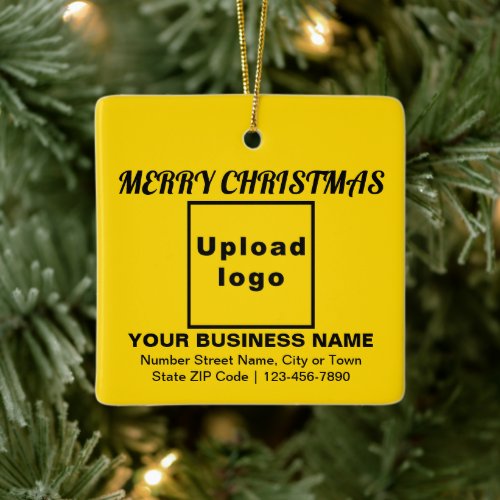 Business Christmas Yellow Square Ceramic Ornament