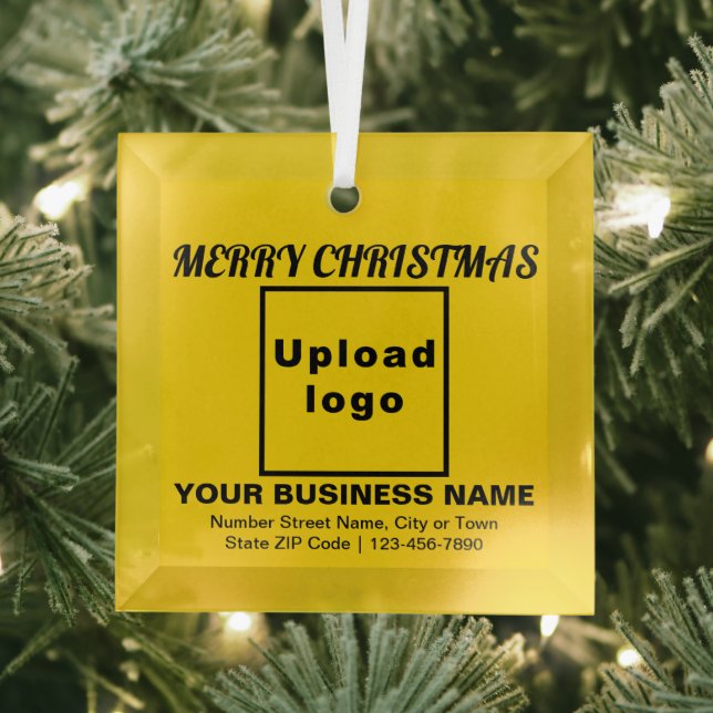 Business Christmas Yellow Square Glass Ornament (Insitu)