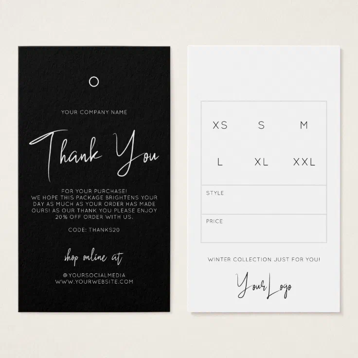 Business Clothing Thank You Logo Label Hang Tag