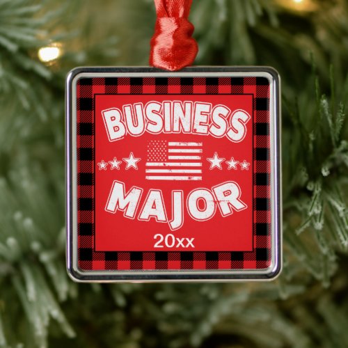 Business College Student Red Plaid Xmas Metal Ornament