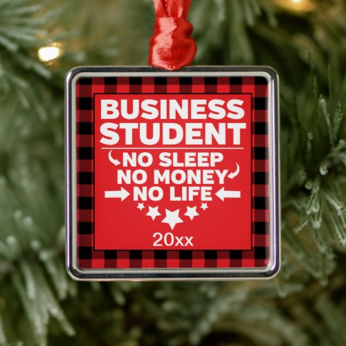 Business College Student Red Plaid Xmas Metal Ornament