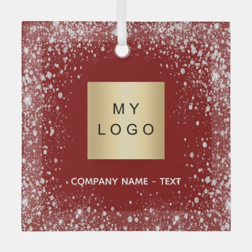 Business comapany logo red silver glitter sparkles glass ornament