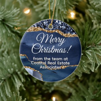 Business Company Corporate Gold Blue Promotional Ceramic Ornament by ChristmasCardShop at Zazzle