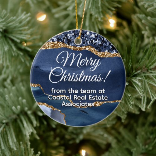 Business Company Corporate Gold Blue Promotional Ceramic Ornament