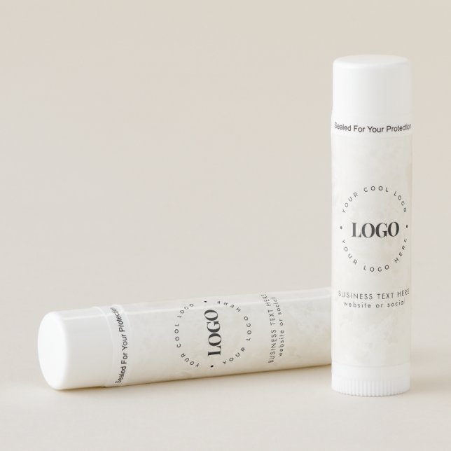Business Company Custom Logo & Text Chic Marble Lip Balm (Front)