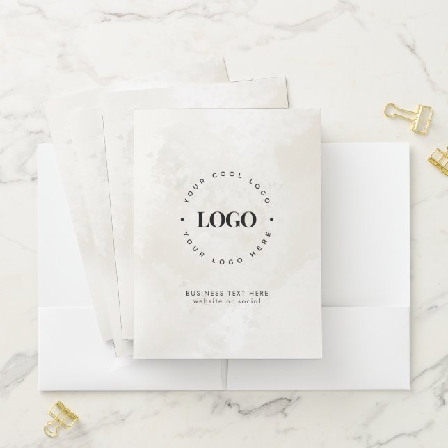 Business Company Custom Logo & Text Chic Marble Pocket Folder (In Situ)