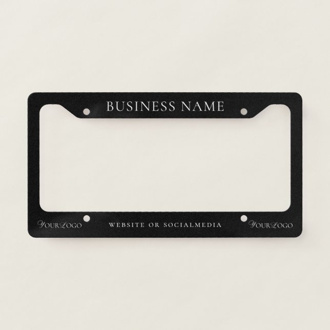 Business Company Custom Long Thin Logo & Text License Plate Frame (Front)
