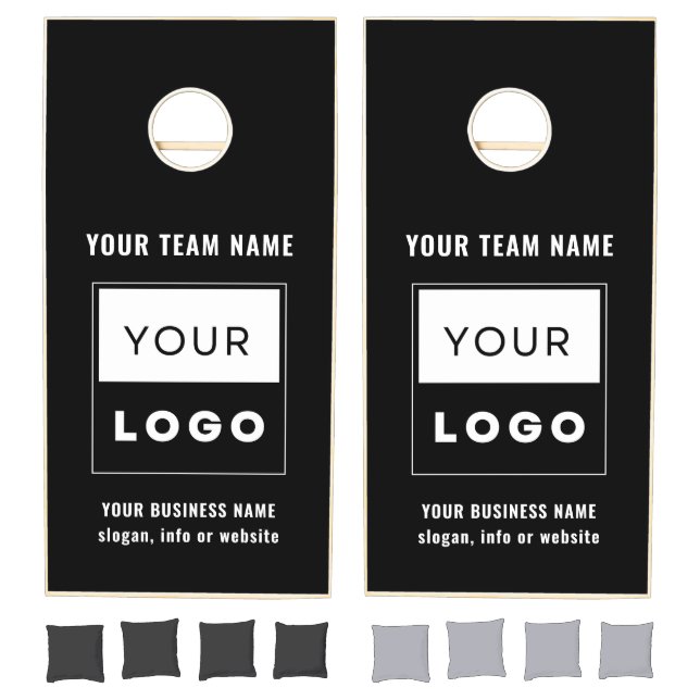 Business Company Logo Black and White Custom Team Cornhole Set (Set)
