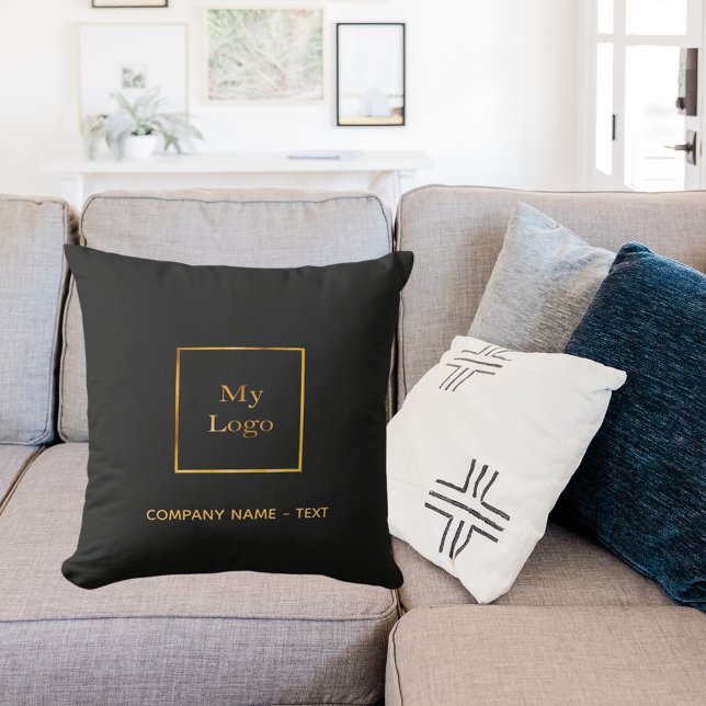 Business company logo black gold elegant outdoor pillow (Creator Uploaded)