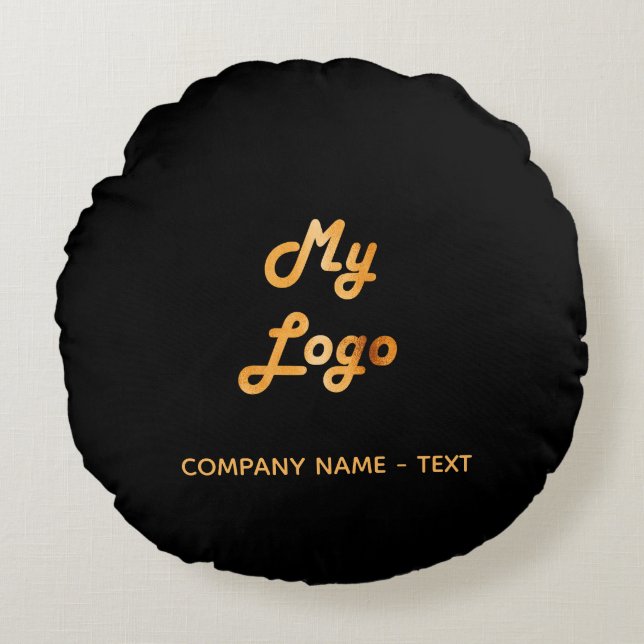 Business company logo black gold elegant round pillow (Front)