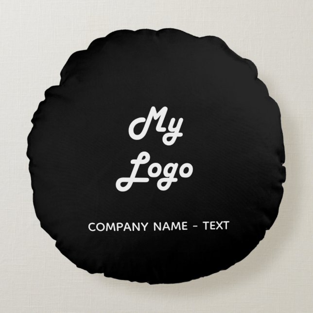 Business company logo black white elegant round pillow (Front)