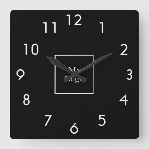 Business company logo black white square wall clock