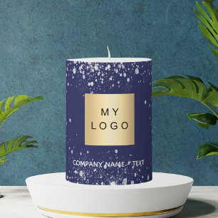 Business company logo blue silver glitter sparkles pillar candle